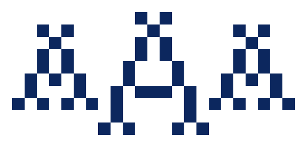 Pixelated blue text 'AAA' on a white background